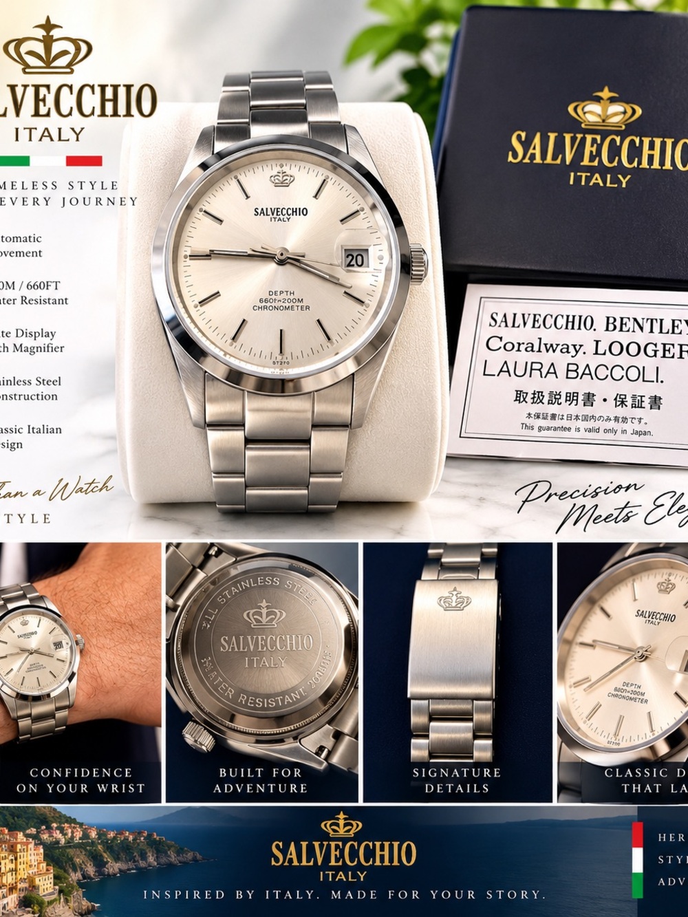 Italy Men’s Silver Stainless Steel Bracelet Watch - Silver Dial